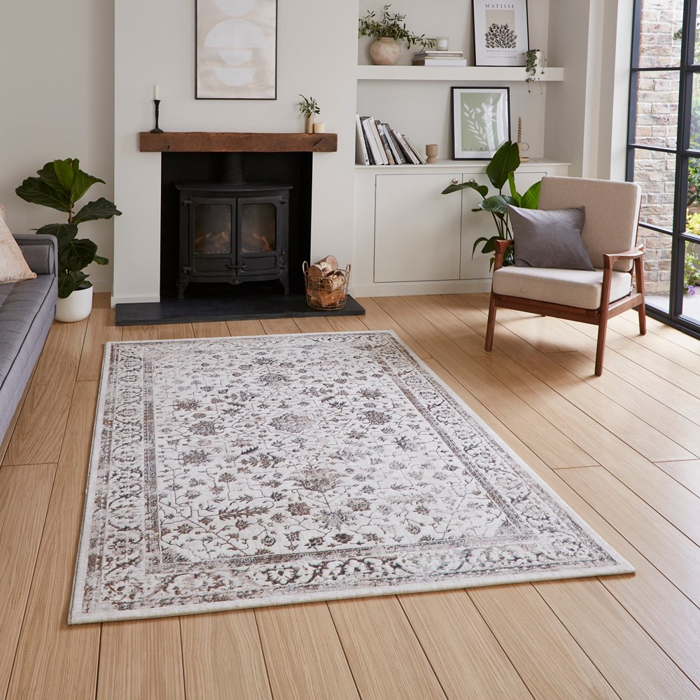 Creation 50112 Traditional Motif Rugs in Beige Silver Grey